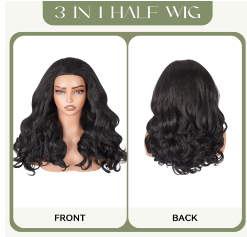 16” Half wig 3 In 1 Drawstring Seamless Filp Over Curly Human Wig
